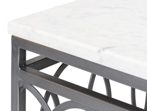 Sarreid Olympia Square Coffee Table - Elegant White Banswara Marble Top With Vintage Iron Finish Design Black  53871