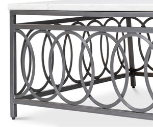 Sarreid Olympia Square Coffee Table - Elegant White Banswara Marble Top With Vintage Iron Finish Design Black  53871