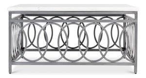 Sarreid Olympia Square Coffee Table - Elegant White Banswara Marble Top With Vintage Iron Finish Design Black  53871