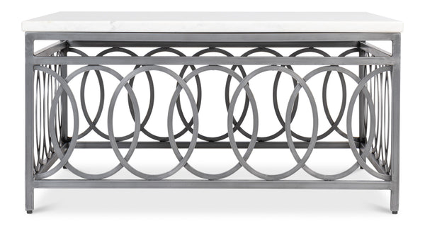 Sarreid Olympia Square Coffee Table - Elegant White Banswara Marble Top With Vintage Iron Finish Design Black  53871