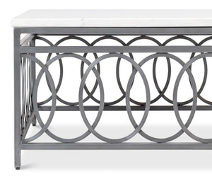 Sarreid Olympia Square Coffee Table - Elegant White Banswara Marble Top With Vintage Iron Finish Design Black  53871