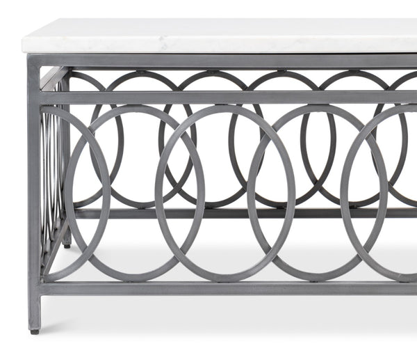 Sarreid Olympia Square Coffee Table - Elegant White Banswara Marble Top With Vintage Iron Finish Design Black  53871