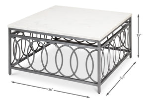 Sarreid Olympia Square Coffee Table - Elegant White Banswara Marble Top With Vintage Iron Finish Design Black  53871