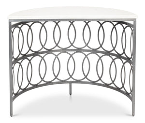 Sarreid Olympia Demilune Table - Elegant White Banswara Marble Top With Sturdy Iron Base In Old Finish Black  53875