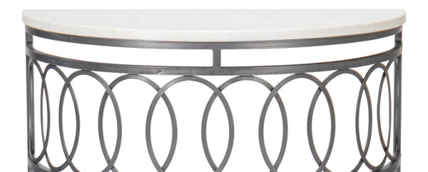 Sarreid Olympia Demilune Table - Elegant White Banswara Marble Top With Sturdy Iron Base In Old Finish Black  53875
