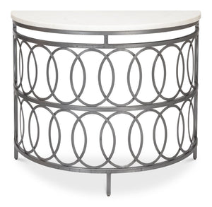 Sarreid Olympia Demilune Table - Elegant White Banswara Marble Top With Sturdy Iron Base In Old Finish Black  53875