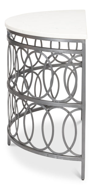 Sarreid Olympia Demilune Table - Elegant White Banswara Marble Top With Sturdy Iron Base In Old Finish Black  53875