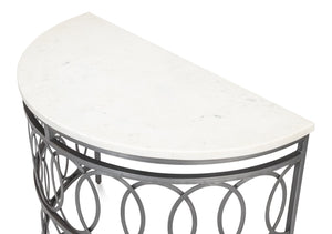Sarreid Olympia Demilune Table - Elegant White Banswara Marble Top With Sturdy Iron Base In Old Finish Black  53875