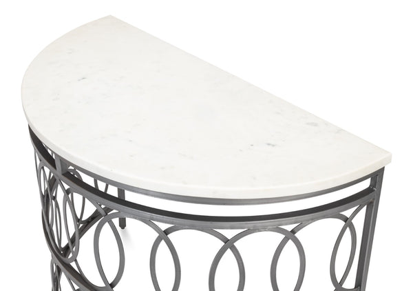 Sarreid Olympia Demilune Table - Elegant White Banswara Marble Top With Sturdy Iron Base In Old Finish Black  53875