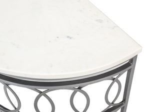 Sarreid Olympia Demilune Table - Elegant White Banswara Marble Top With Sturdy Iron Base In Old Finish Black  53875