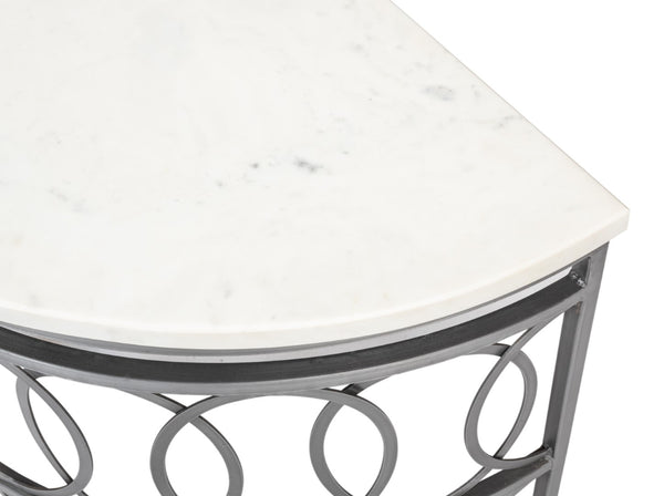 Sarreid Olympia Demilune Table - Elegant White Banswara Marble Top With Sturdy Iron Base In Old Finish Black  53875