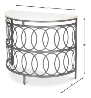 Sarreid Olympia Demilune Table - Elegant White Banswara Marble Top With Sturdy Iron Base In Old Finish Black  53875