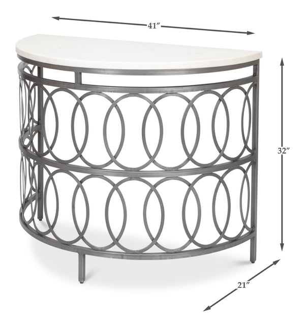 Sarreid Olympia Demilune Table - Elegant White Banswara Marble Top With Sturdy Iron Base In Old Finish Black  53875