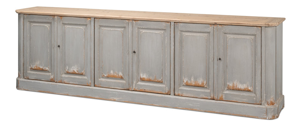 Sarreid Karlsson Antique Swedish Grey Sideboard With Natural Top & 3 Removable Shelves For Stylish Storage Grey  53877