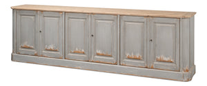 Sarreid Karlsson Antique Swedish Grey Sideboard With Natural Top & 3 Removable Shelves For Stylish Storage Grey  53877