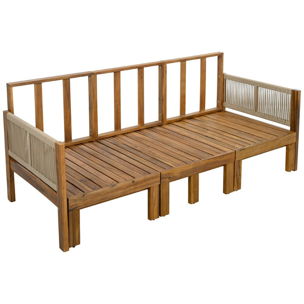 English Elm Outdoor Acacia Wood Dining Set Seats Six with Cushioned Armrest Chairs for Patio Natural Wood+Brown N719Z000220D