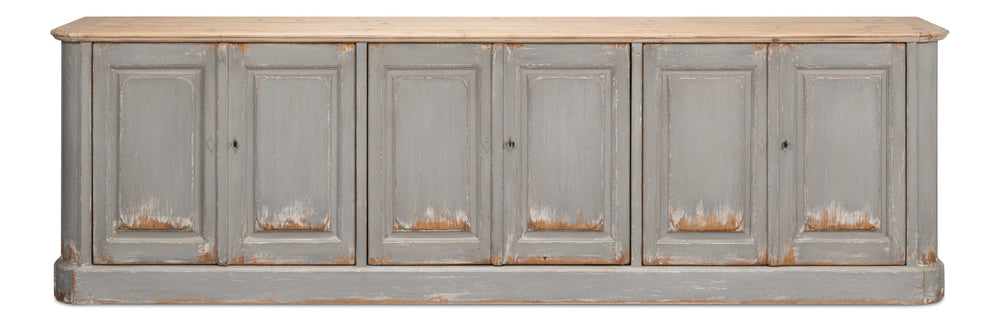 Sarreid Karlsson Antique Swedish Grey Sideboard With Natural Top & 3 Removable Shelves For Stylish Storage Grey  53877
