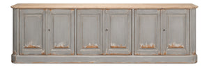 Sarreid Karlsson Antique Swedish Grey Sideboard With Natural Top & 3 Removable Shelves For Stylish Storage Grey  53877