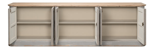 Sarreid Karlsson Antique Swedish Grey Sideboard With Natural Top & 3 Removable Shelves For Stylish Storage Grey  53877