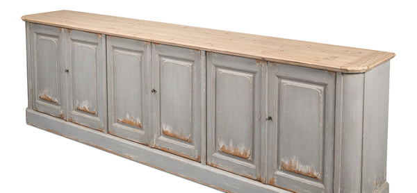Sarreid Karlsson Antique Swedish Grey Sideboard With Natural Top & 3 Removable Shelves For Stylish Storage Grey  53877