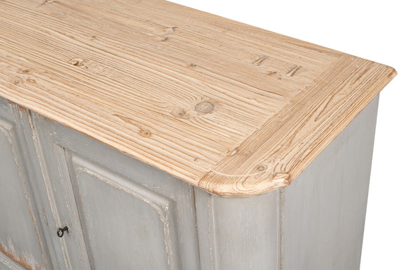 Sarreid Karlsson Antique Swedish Grey Sideboard With Natural Top & 3 Removable Shelves For Stylish Storage Grey  53877