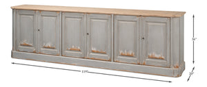 Sarreid Karlsson Antique Swedish Grey Sideboard With Natural Top & 3 Removable Shelves For Stylish Storage Grey  53877