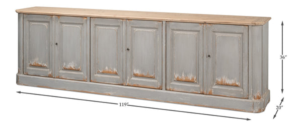 Sarreid Karlsson Antique Swedish Grey Sideboard With Natural Top & 3 Removable Shelves For Stylish Storage Grey  53877