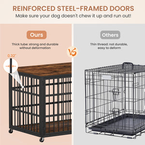 English Elm Furniture style dog crate with sturdy steel frame, particle board top for 150lb storage, fits dogs up to 70lb Rustic Brown W1162119831
