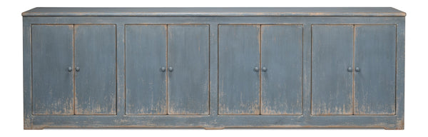 Sarreid Eight Is Enough Sideboard - Stylish Blue/Grey Finish With 4 Removable Shelves In Reclaimed Pine Blue  53886