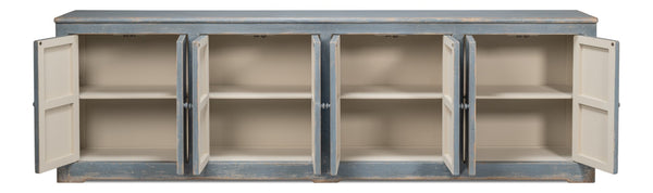 Sarreid Eight Is Enough Sideboard - Stylish Blue/Grey Finish With 4 Removable Shelves In Reclaimed Pine Blue  53886