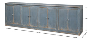 Sarreid Eight Is Enough Sideboard - Stylish Blue/Grey Finish With 4 Removable Shelves In Reclaimed Pine Blue  53886