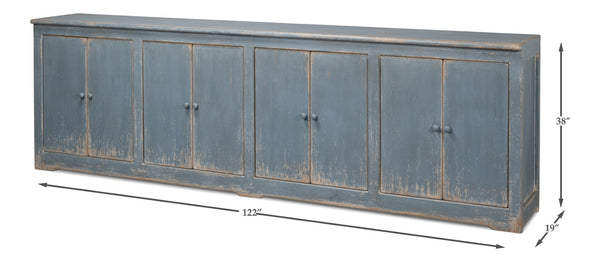 Sarreid Eight Is Enough Sideboard - Stylish Blue/Grey Finish With 4 Removable Shelves In Reclaimed Pine Blue  53886