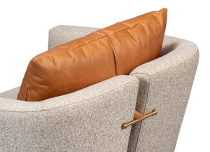 Sarreid Bronson Swivel Chair - Stylish Beechwood Frame With Luxurious Fabric & Leather For Ultimate Comfort Beige  53888