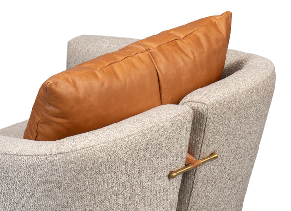 Sarreid Bronson Swivel Chair - Stylish Beechwood Frame With Luxurious Fabric & Leather For Ultimate Comfort Beige  53888