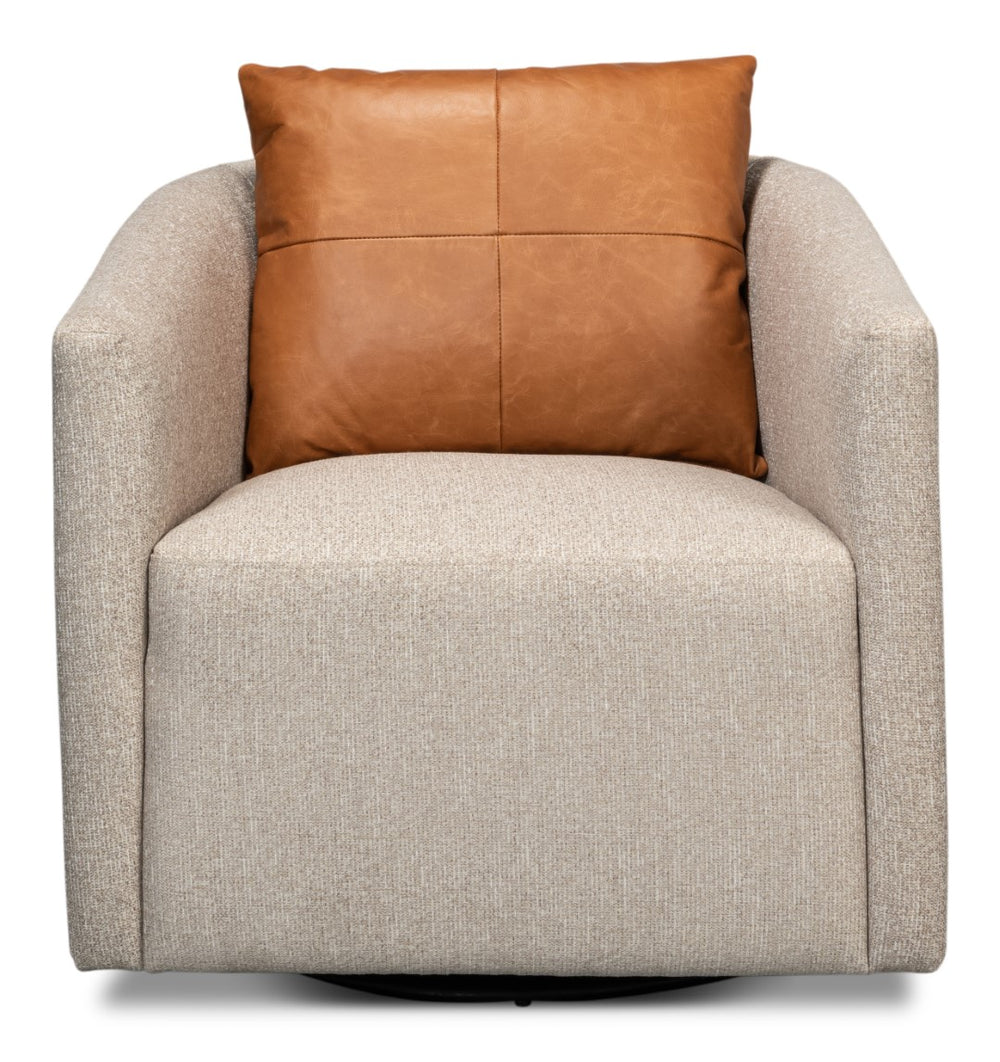 Sarreid Bronson Swivel Chair - Stylish Beechwood Frame With Luxurious Fabric & Leather For Ultimate Comfort Beige  53888