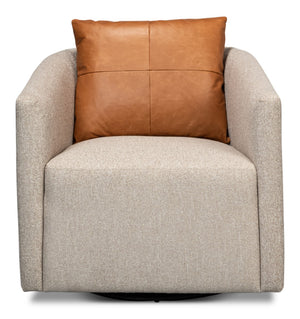 Sarreid Bronson Swivel Chair - Stylish Beechwood Frame With Luxurious Fabric & Leather For Ultimate Comfort Beige  53888