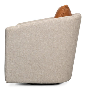 Sarreid Bronson Swivel Chair - Stylish Beechwood Frame With Luxurious Fabric & Leather For Ultimate Comfort Beige  53888