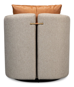 Sarreid Bronson Swivel Chair - Stylish Beechwood Frame With Luxurious Fabric & Leather For Ultimate Comfort Beige  53888