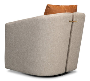 Sarreid Bronson Swivel Chair - Stylish Beechwood Frame With Luxurious Fabric & Leather For Ultimate Comfort Beige  53888