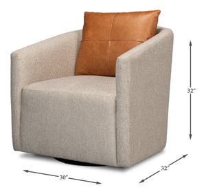 Sarreid Bronson Swivel Chair - Stylish Beechwood Frame With Luxurious Fabric & Leather For Ultimate Comfort Beige  53888