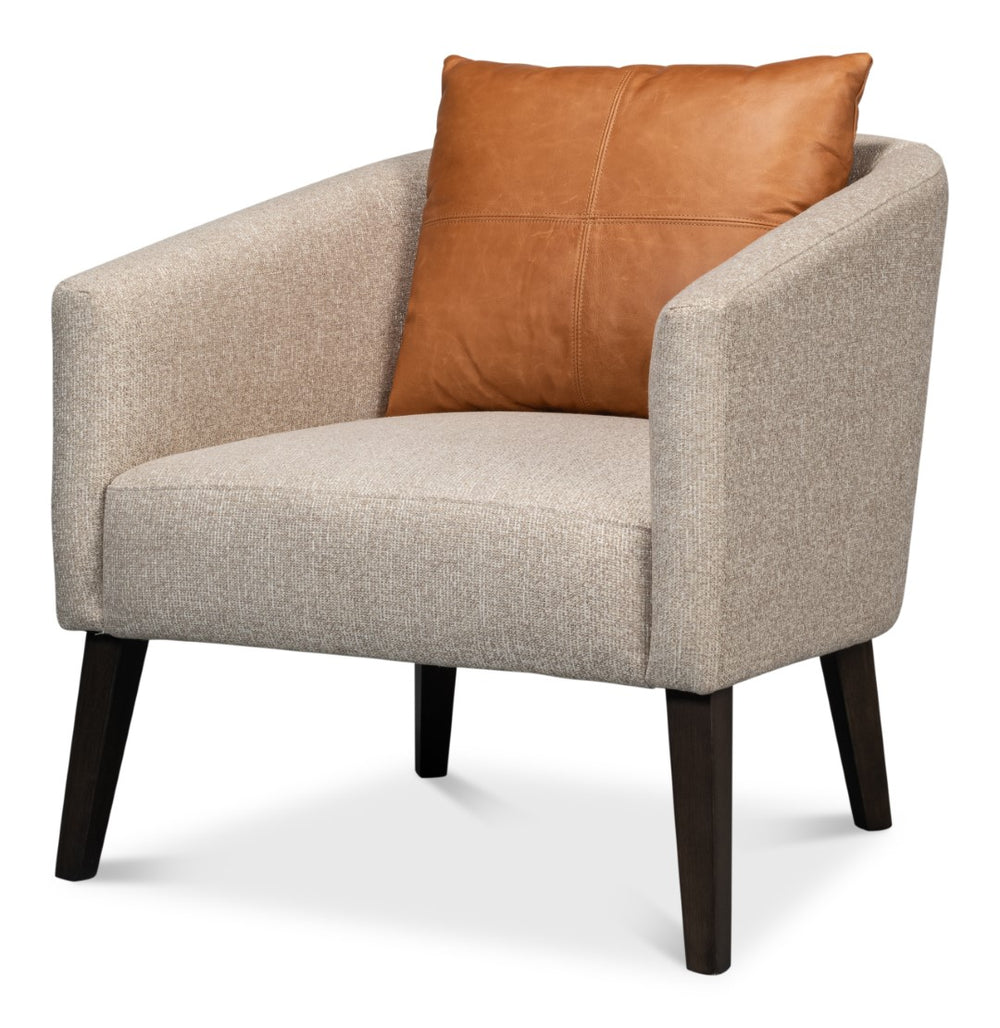 Sarreid Bronson Tub Chair - Stylish Beech Wood Frame With Luxurious Fabric And Leather Upholstery Design Beige  53889