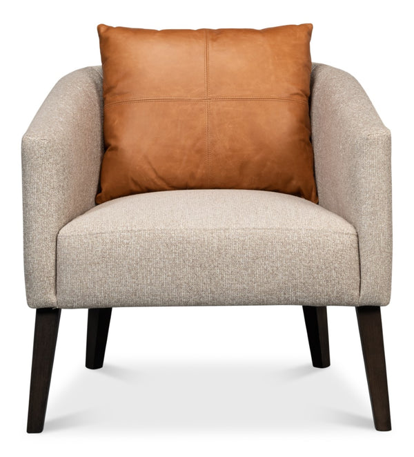 Sarreid Bronson Tub Chair - Stylish Beech Wood Frame With Luxurious Fabric And Leather Upholstery Design Beige  53889