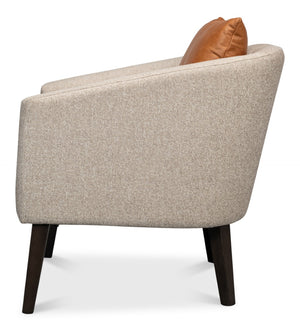 Sarreid Bronson Tub Chair - Stylish Beech Wood Frame With Luxurious Fabric And Leather Upholstery Design Beige  53889