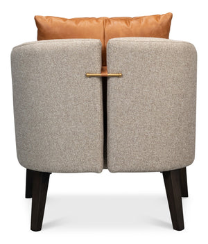 Sarreid Bronson Tub Chair - Stylish Beech Wood Frame With Luxurious Fabric And Leather Upholstery Design Beige  53889