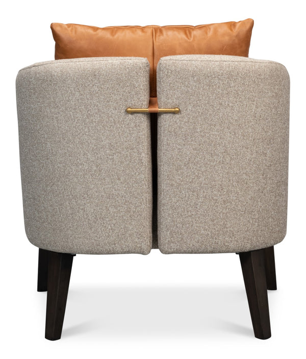 Sarreid Bronson Tub Chair - Stylish Beech Wood Frame With Luxurious Fabric And Leather Upholstery Design Beige  53889