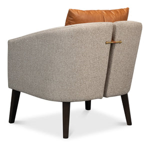 Sarreid Bronson Tub Chair - Stylish Beech Wood Frame With Luxurious Fabric And Leather Upholstery Design Beige  53889