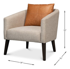 Sarreid Bronson Tub Chair - Stylish Beech Wood Frame With Luxurious Fabric And Leather Upholstery Design Beige  53889