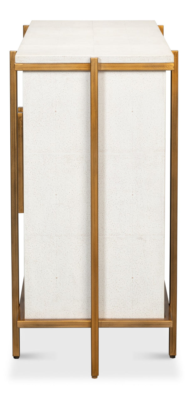 Sarreid Blakely Door Chest In Osprey White – Stylish Iron And Leather Storage Solution For Modern Homes White  53891