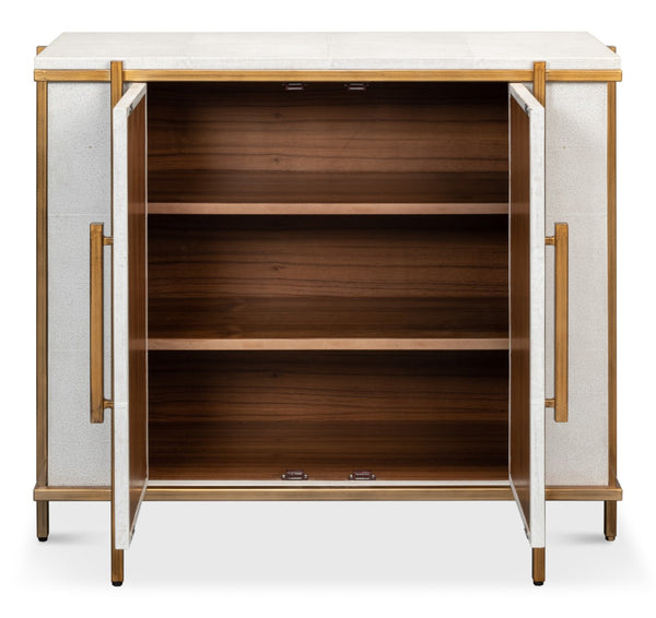 Sarreid Blakely Door Chest In Osprey White – Stylish Iron And Leather Storage Solution For Modern Homes White  53891