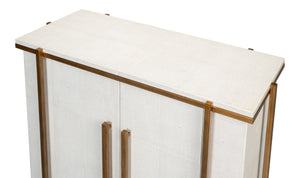 Sarreid Blakely Door Chest In Osprey White – Stylish Iron And Leather Storage Solution For Modern Homes White  53891